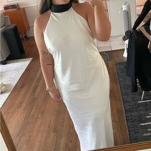 Meshki low back, high neck, white and black gown